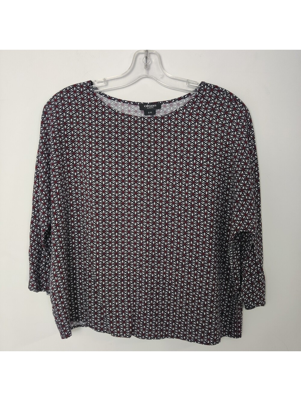 Olsen Europe Navy Red Starburst Geometric Print 3/4 Sleeve Top Women's Small / 6